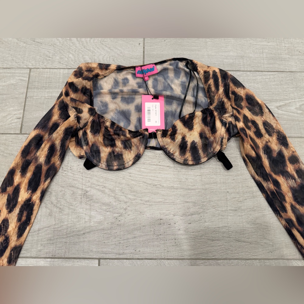 Edikted, Leopard Mesh Bra Top, Long sleeve